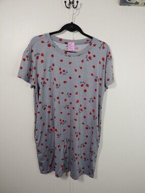 NWOT Joyspun Small/medium Love Bug Grey/Red Short Sleeve Nightshirt